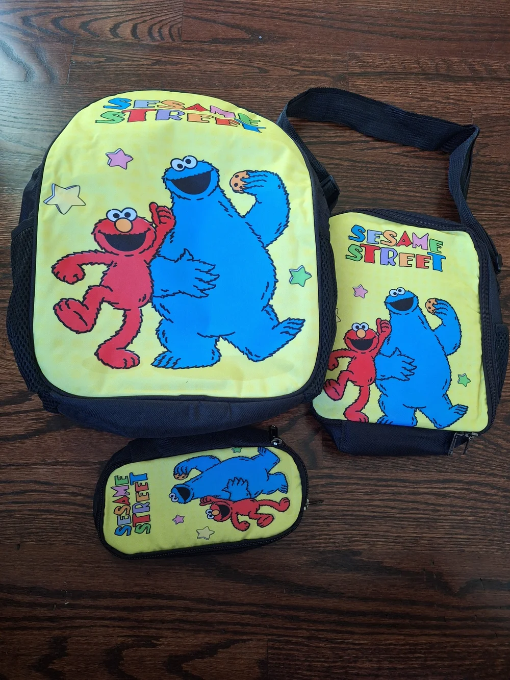 Sesame Street Cookie Monster & Elmo Yellow Kids Backpack Set
